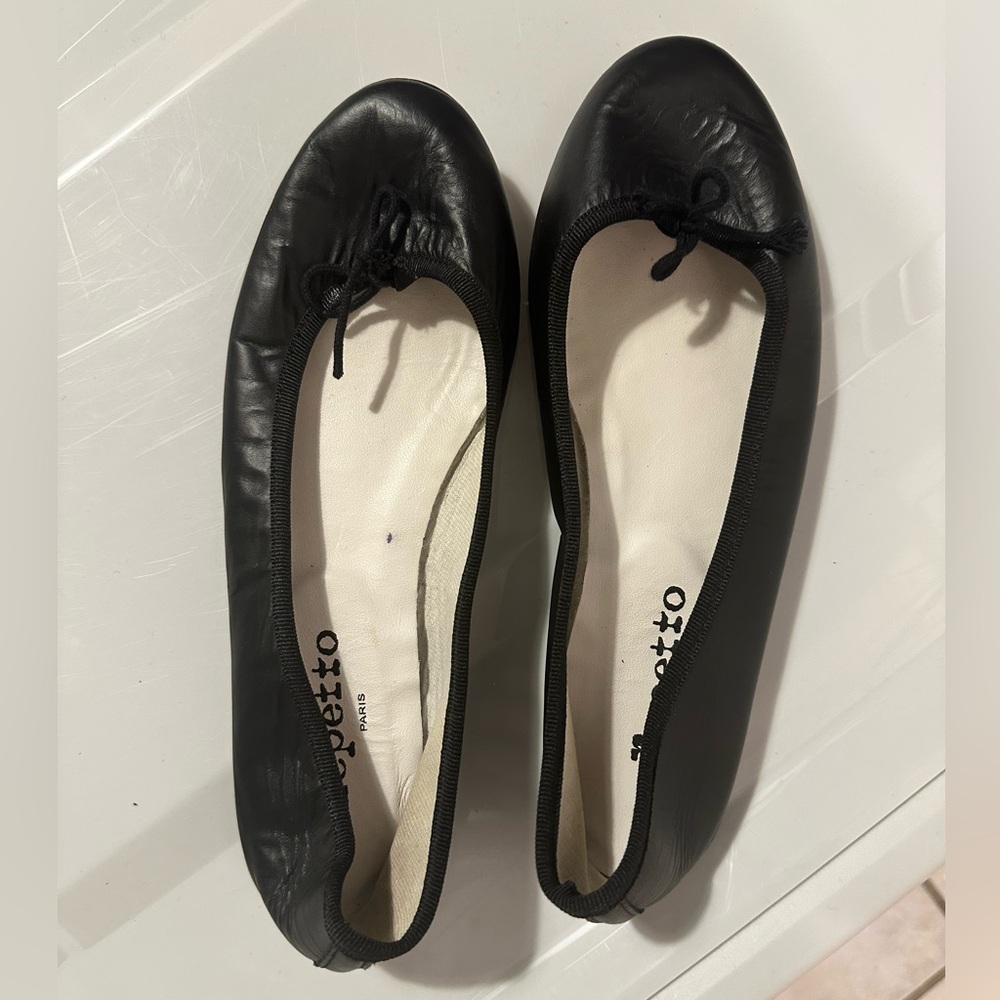 Repetto Black Leather Ballet Flats Size 38 1/2